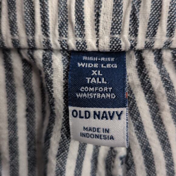 Old Navy Cropped High-Rise Straight Pull-On Pants XL Tall Striped Linen Blend - Picture 9 of 12